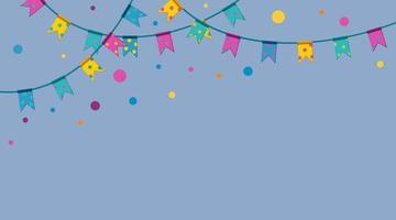 Festival garlands with colorful confetti. Strings with flags hanging from above. Upper frame for banners. Vector illustration