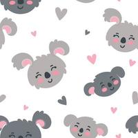 Seamless pattern with koala heads. Happy parents and children. Vector illustration