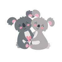 Koalas hugging each other. Vector illustration in flat style