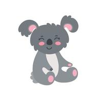 Sitting koala isolated on white background. Happy koala with pink cheeks. Vector illustration