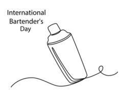 International Bartender's Day. 6 February. Cocktail shaker line art. Holiday concept. Template for background, banner, card, poster with text inscription. Vector hand draw illustration