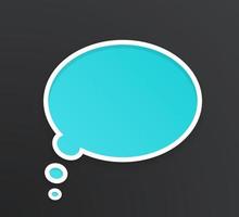 Turquoise comic speech bubble for thoughts at oval shape with white contour. Empty shape in flat style for chat dialogs. Isolated on black background vector
