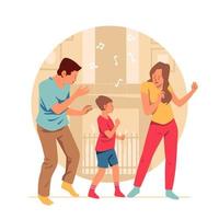 Family Dancing in Front of Fire Place vector