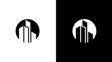 edificio logo monograma círculo blanco y negro icono ilustración estilo diseños plantillas vector