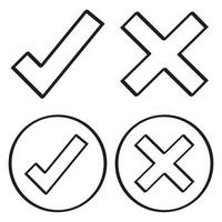 cuatro marcas de verificación dibujadas a mano y cruces vector