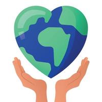 manos apoyando el mundo en forma de corazón vector