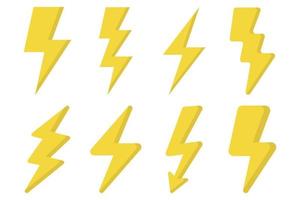 Set Of Eight Different Style Lightning Bolts vector