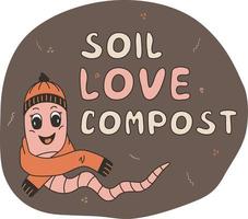 hand drawn worm and lettering about composting and vermicomposting vector