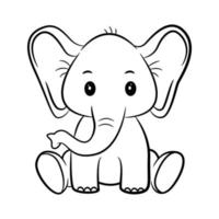 lindo elefante, elefante plano, bueno para niños libro para colorear, etc. vector gratuito