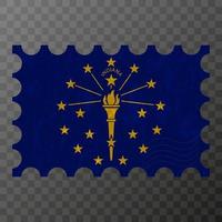 Postage stamp with Indiana state grunge flag. Vector illustration.