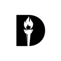 letra inicial d concepto de antorcha de fuego con símbolo de vector de icono de fuego y antorcha