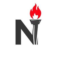 Initial Letter N Fire Torch Concept With Fire and Torch Icon Vector Symbol