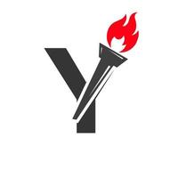 Initial Letter Y Fire Torch Concept With Fire and Torch Icon Vector Symbol