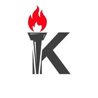 Initial Letter K Fire Torch Concept With Fire and Torch Icon Vector Symbol