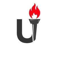 Initial Letter U Fire Torch Concept With Fire and Torch Icon Vector Symbol