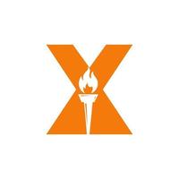 Initial Letter X Fire Torch Concept With Fire and Torch Icon Vector Symbol