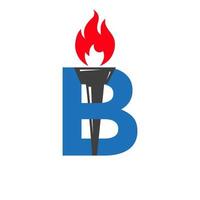 Initial Letter B Fire Torch Concept With Fire and Torch Icon Vector Symbol