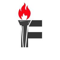 Initial Letter F Fire Torch Concept With Fire and Torch Icon Vector Symbol