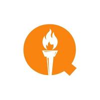 Initial Letter Q Fire Torch Concept With Fire and Torch Icon Vector Symbol