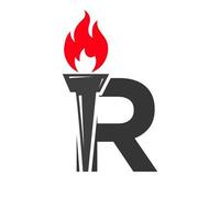Initial Letter R Fire Torch Concept With Fire and Torch Icon Vector Symbol