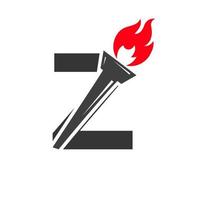 Initial Letter Z Fire Torch Concept With Fire and Torch Icon Vector Symbol