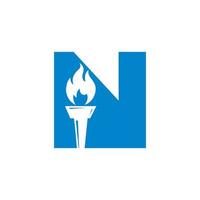Initial Letter N Fire Torch Concept With Fire and Torch Icon Vector Symbol