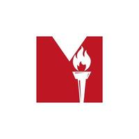 Initial Letter M Fire Torch Concept With Fire and Torch Icon Vector Symbol