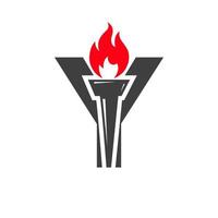 Initial Letter Y Fire Torch Concept With Fire and Torch Icon Vector Symbol