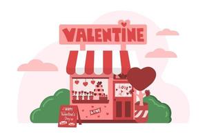 ilustraciones vectoriales del tema de San Valentín de la tienda. feliz día de san valentín, amor, pastel de bodas, rosa. vector