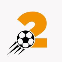 letra inicial 2 concepto de logotipo de fútbol con icono de fútbol en movimiento. símbolo de logotipo de fútbol vector