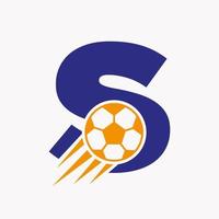 concepto de logotipo de fútbol con letra inicial s con icono de fútbol en movimiento. símbolo de logotipo de fútbol vector