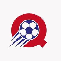 letra inicial q concepto de logotipo de fútbol con icono de fútbol en movimiento. símbolo de logotipo de fútbol vector