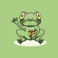 cute valentine frog drinking hot chocolate cartoon illustration vector