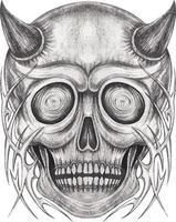 Art surreal devil skull tattoo. Hand drawing and make graphic vector. vector