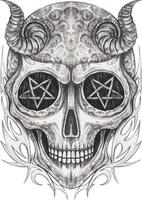 tatuaje surrealista del cráneo del diablo del arte. dibujo a mano y hacer vector gráfico.