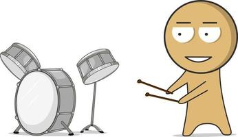 Next to the drums is a musician with drumsticks vector