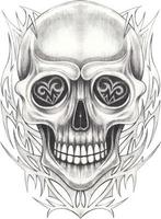 Art graphic mix skull tattoo. Hand drawing and make graphic vector. vector