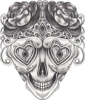 Art fancy skull day of the dead. Hand drawing and make graphic vector. vector