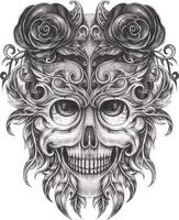 Art fantasy surreal skull. Hand drawing and make graphic vector. vector