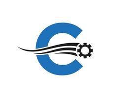 Letter C Gear Cogwheel Logo. Automotive Industrial Icon, Gear Logo, Car Repair Symbol vector