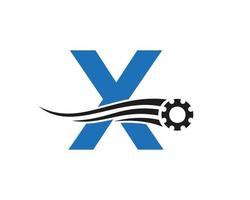 logotipo de la rueda dentada del engranaje de la letra x. icono industrial automotriz, logotipo de engranaje, símbolo de reparación de automóviles vector