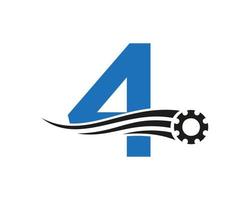 Letter 4 Gear Cogwheel Logo. Automotive Industrial Icon, Gear Logo, Car Repair Symbol vector