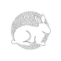 Continuous one curve line drawing of funny rabbit abstract art in circle. Single line editable stroke vector illustration of rabbits have long ears for logo, wall decor, poster print decoration