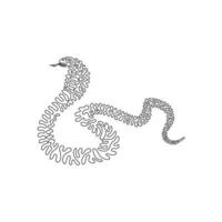 Single one curly line drawing abstract art. Cobra expands the neck ribs to form a hood. Continuous line drawing graphic design vector illustration of a venomous snake for icon, symbol, boho poster