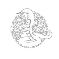 Continuous curve one line drawing of standing cobra abstract art in circle. Single line editable stroke vector illustration of king cobra most venomous snakes for logo, wall decor, boho print art