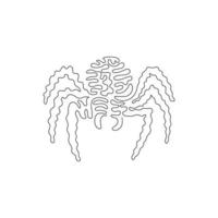 Single one curly line drawing. Spider has two pincer like venomous. Continuous line draw graphic design vector illustration of predatory spider for icon, symbol, company logo, boho poster