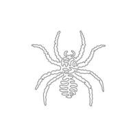 Single swirl continuous line drawing of giant huntsman spider abstract art. Continuous line draw graphic design vector illustration style of cute spider insect for icon, aesthetical boho print