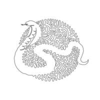 Single swirl continuous line drawing of dangerous cobra abstract art. Continuous line drawing graphic design vector illustration style of cobra, highly venomous snakes for icon, sign, boho poster