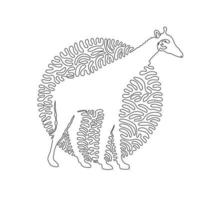 Continuous curve one line drawing of standing giraffe abstract art in circle. Single line editable stroke vector illustration of giraffe of long necked mammals for logo, wall decor, boho poster