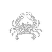 Single one curly line drawing of adorable crab abstract art. Continuous line draw graphic design vector illustration of crabs have two claws for icon, symbol, company logo, poster wall decor